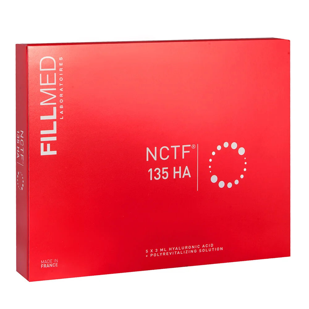 Red packaging box for Fillmed NCTF 135 HA solution on a white background