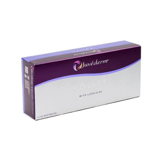Juvederm volift box with purple and white design on a white background